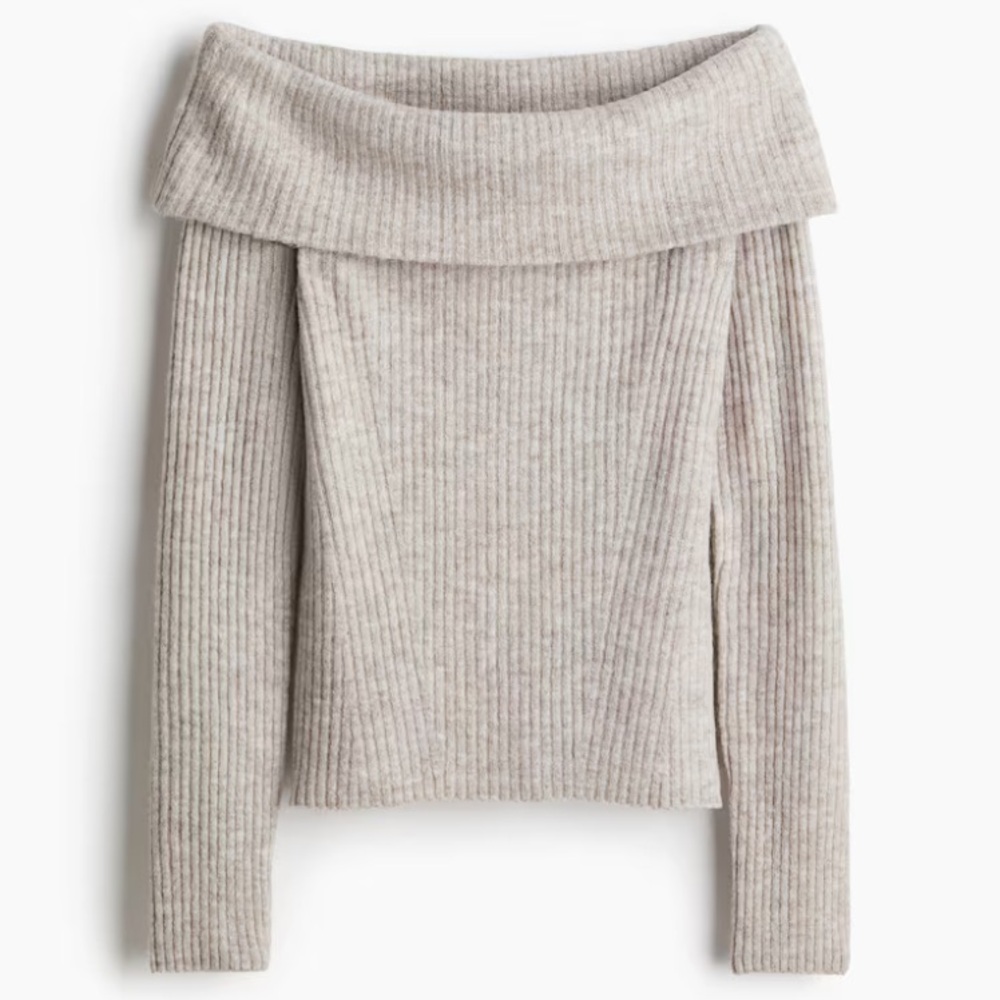 H&M RIB-KNIT OFF-THE-SHOULDER TOP